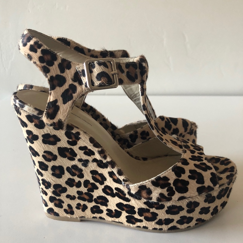 Cheetah print t-strap wedges, INC brand
